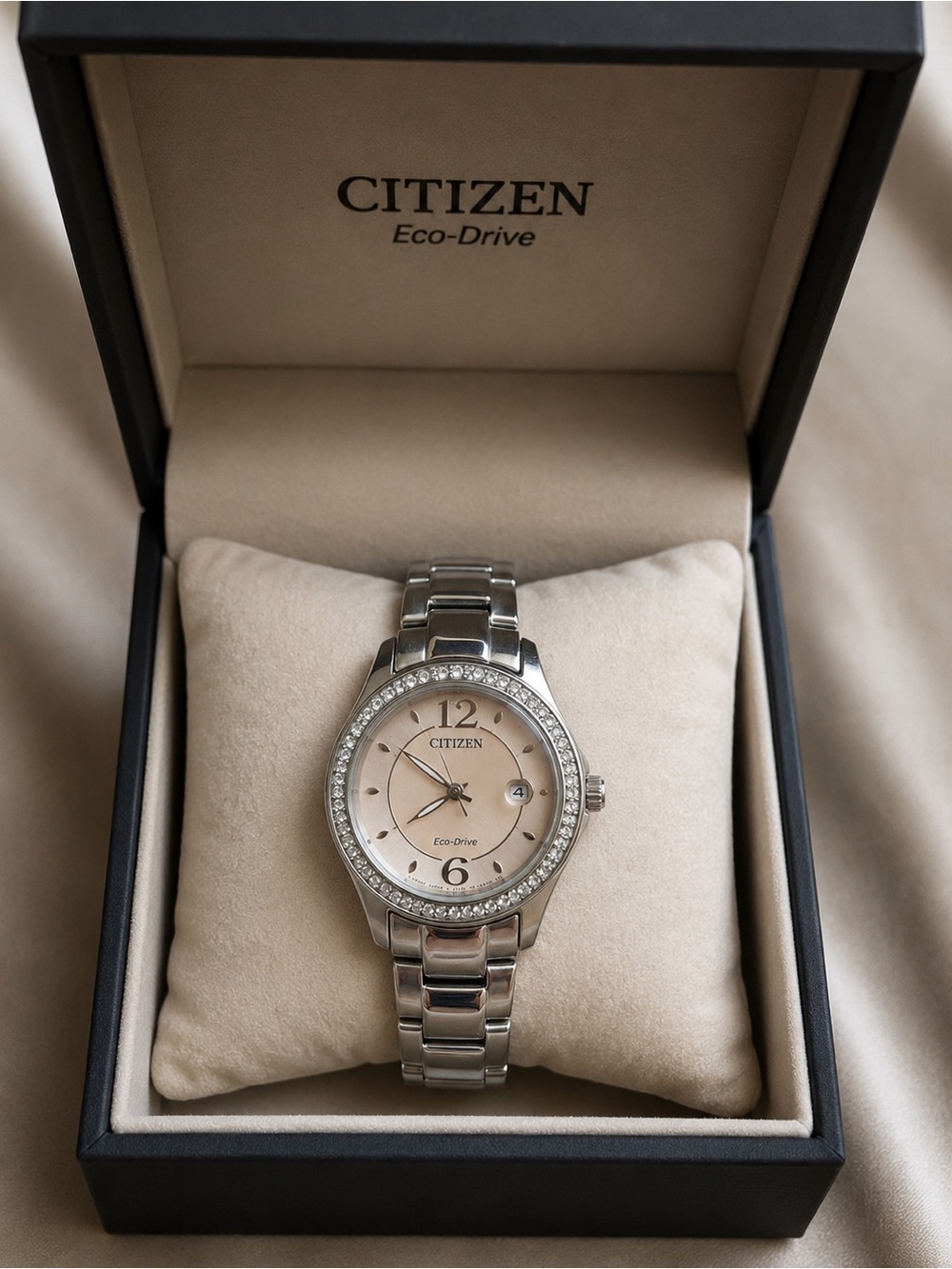 Citizen Stainless Steel Crystal Bezel Watch - Pink Dial